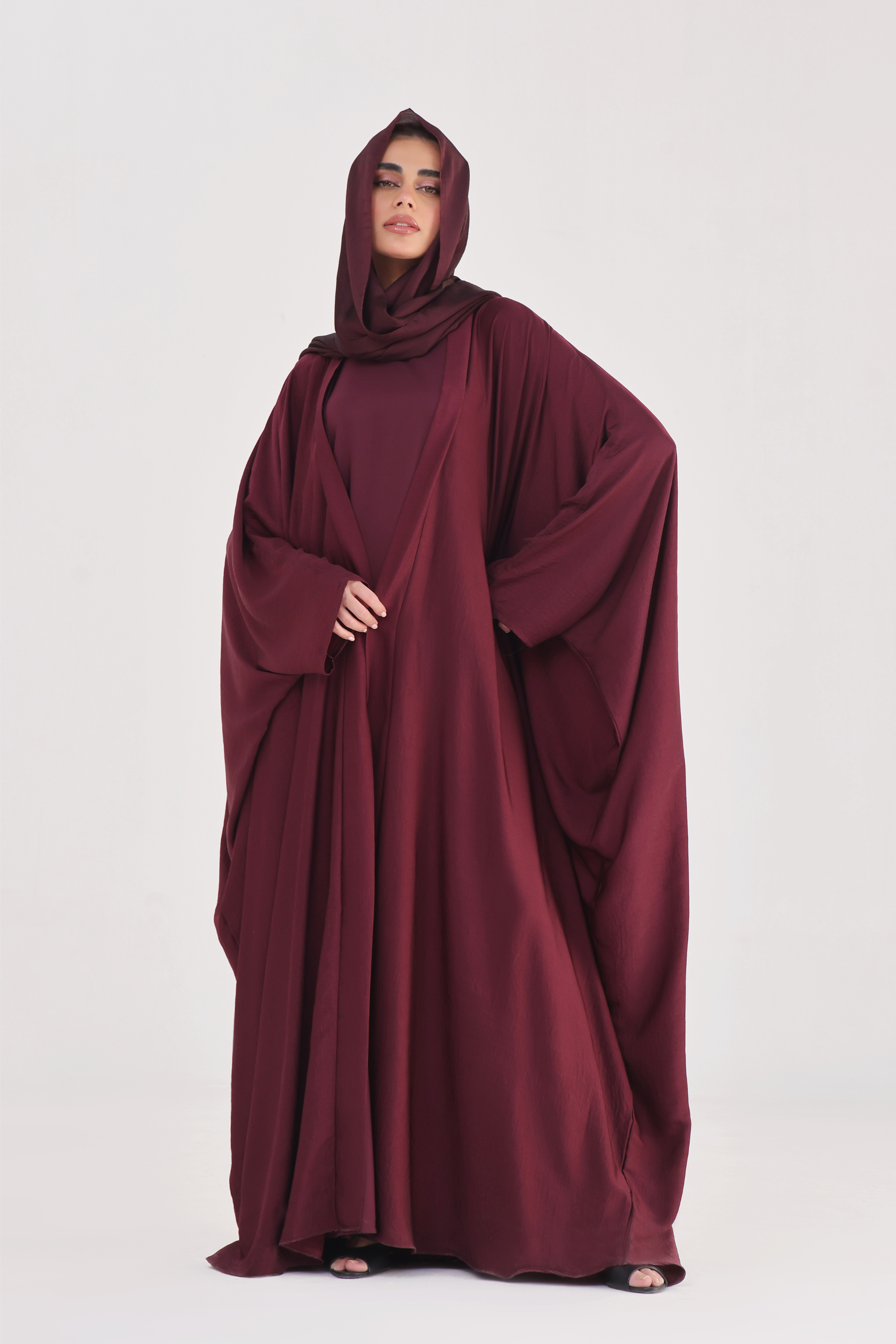 Luxe Layer Farasha Cut Abaya - Velvet Maroon – Hijab Heaven Co