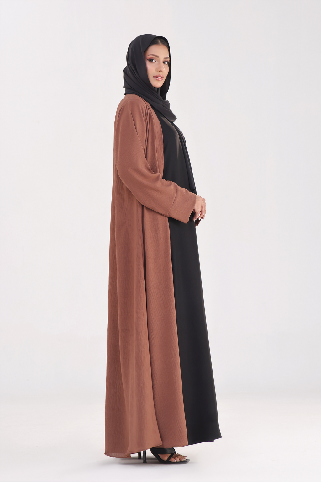 Classic Textured Kimono Abaya - Caramel