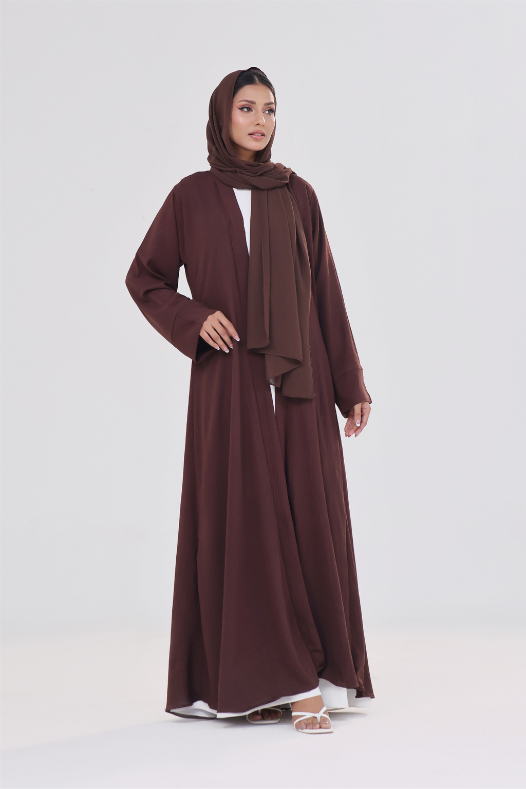 Classic Textured Kimono Abaya - Deep Brown