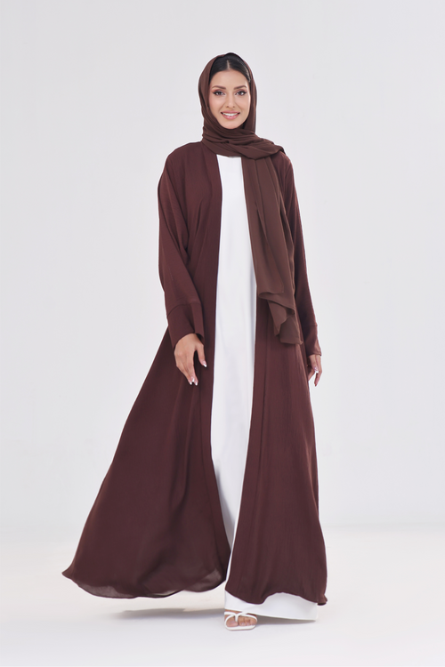 Classic Textured Kimono Abaya - Deep Brown