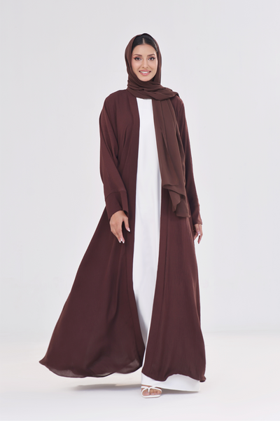 Classic Textured Kimono Abaya - Deep Brown