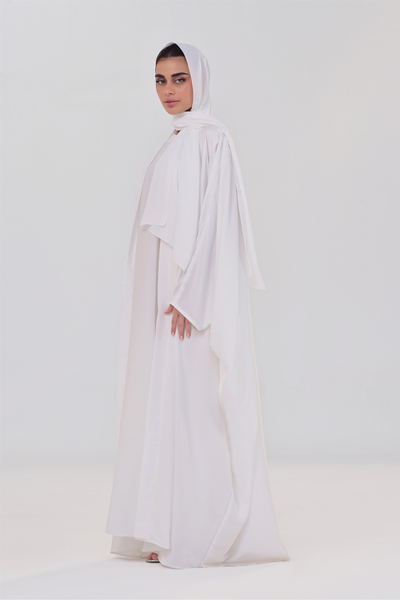 Luxe Layer Farasha Cut Abaya - Pearl White