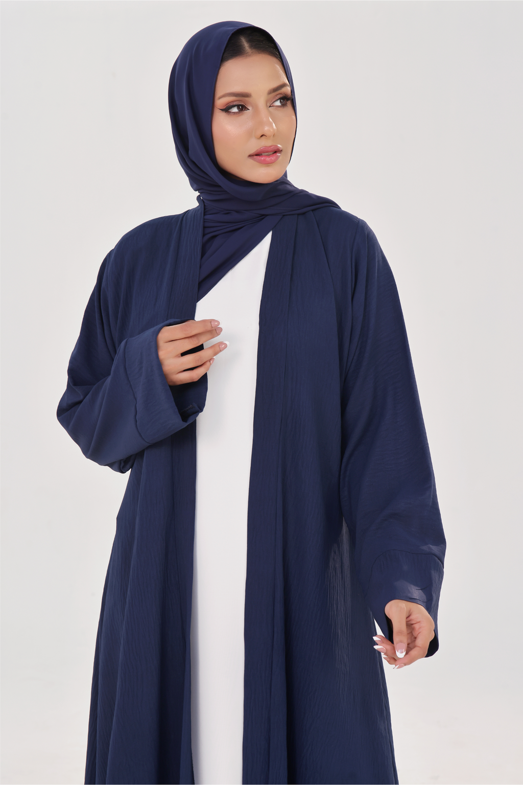 Classic Textured Kimono Abaya - Navy Blue