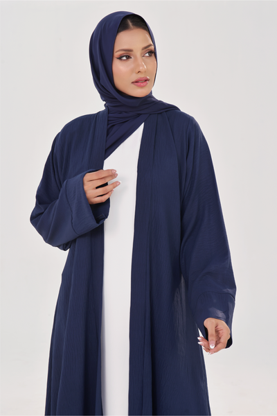 Classic Textured Kimono Abaya - Navy Blue