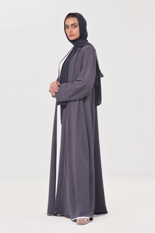Classic Textured Kimono Abaya - Charcoal Grey