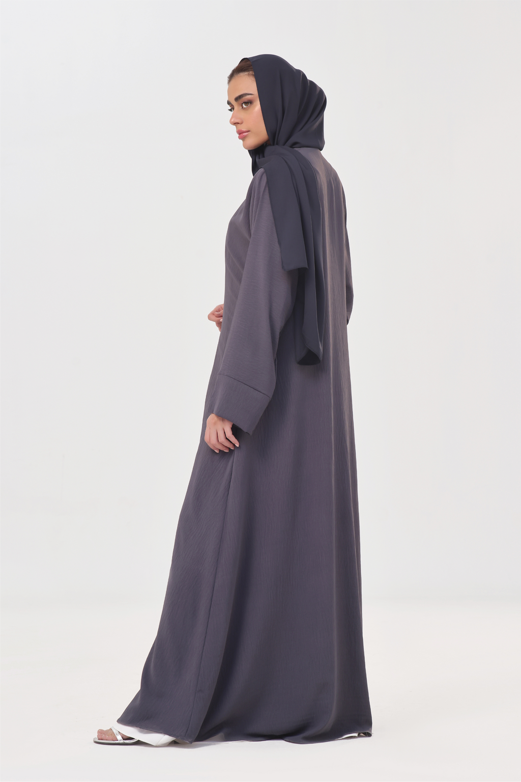 Classic Textured Kimono Abaya - Charcoal Grey