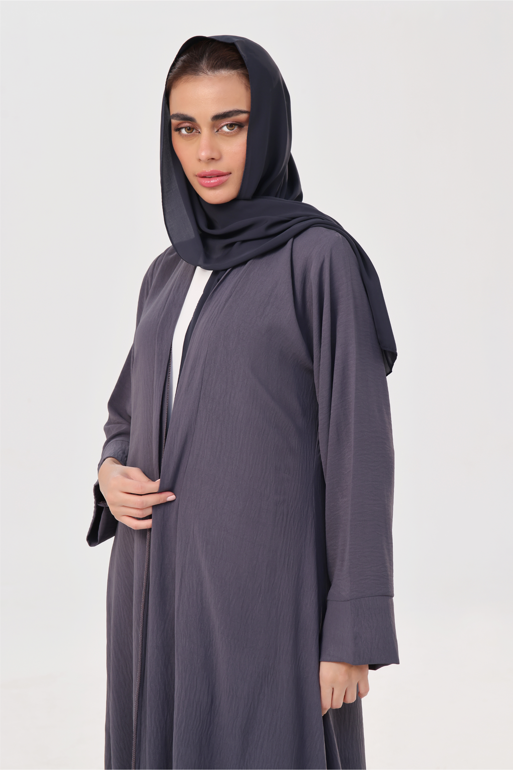 Classic Textured Kimono Abaya - Charcoal Grey