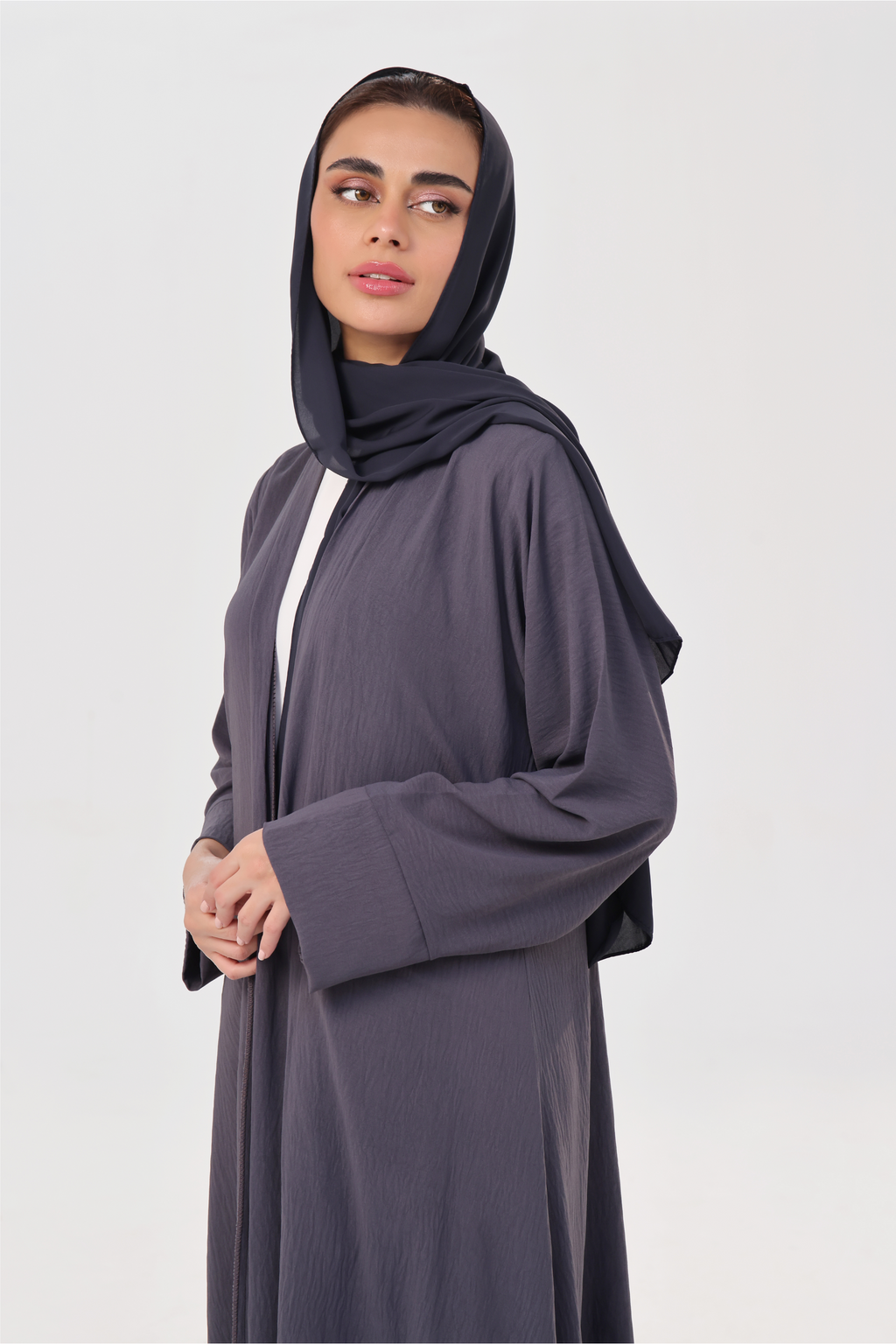Classic Textured Kimono Abaya - Charcoal Grey