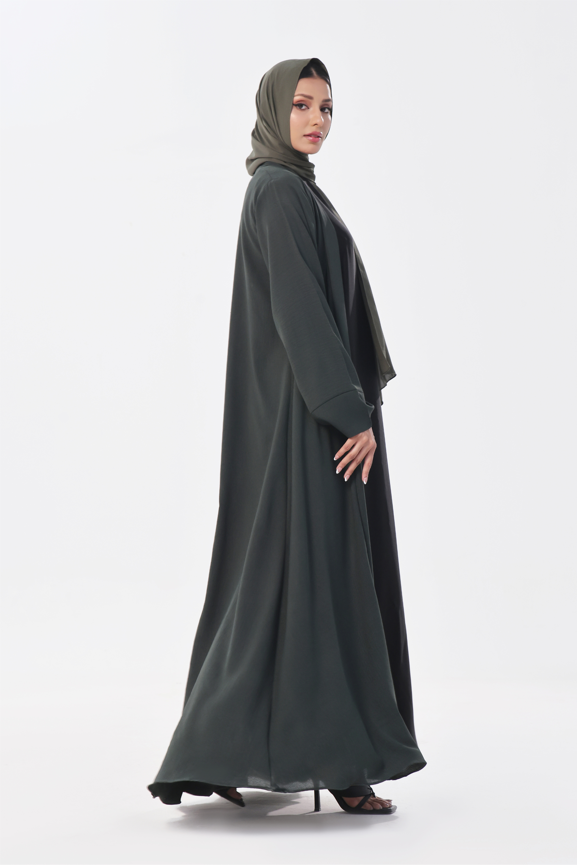 Classic Textured Kimono Abaya - Smoke Green