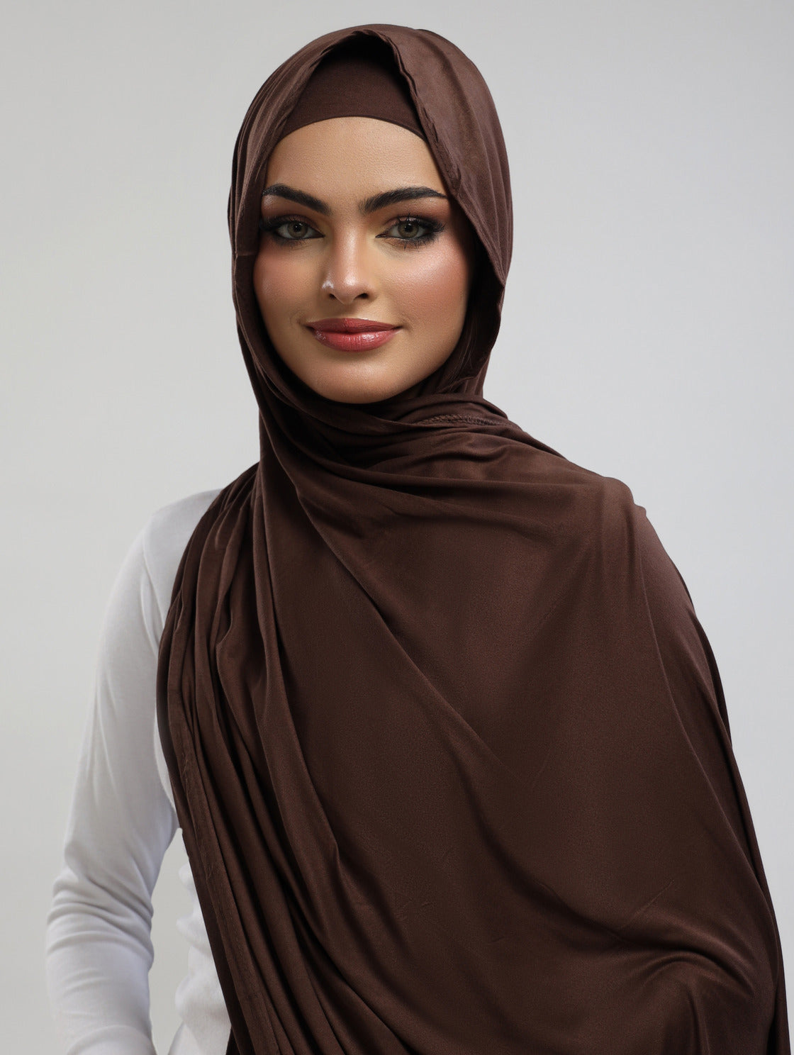 Bamboo Jersey Hijab & Cap Set - Chocolate Brown