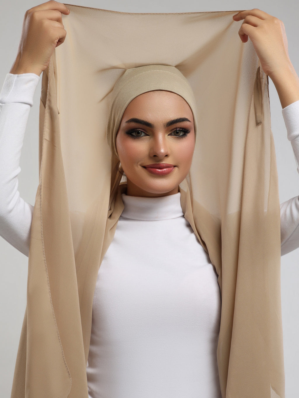 Pre-Sewn Attached Magnet Hijab - Cappuccino