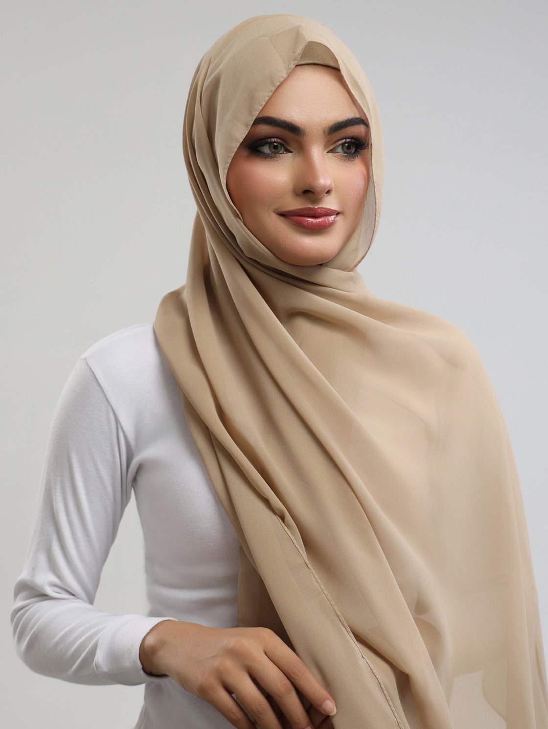 Pre-Sewn Attached Magnet Hijab - Cappuccino