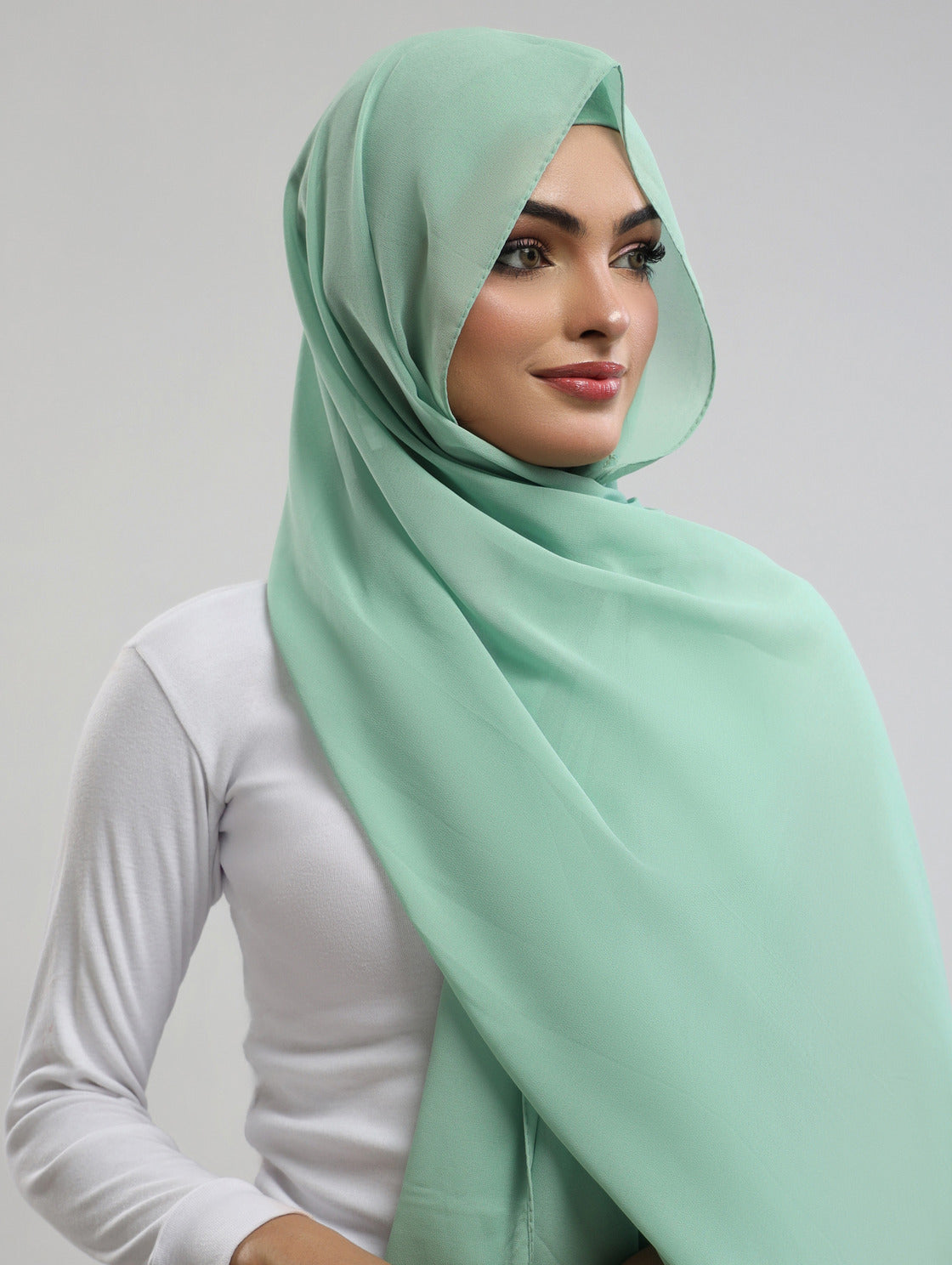 Pre-Sewn Attached Magnet Hijab - Mint