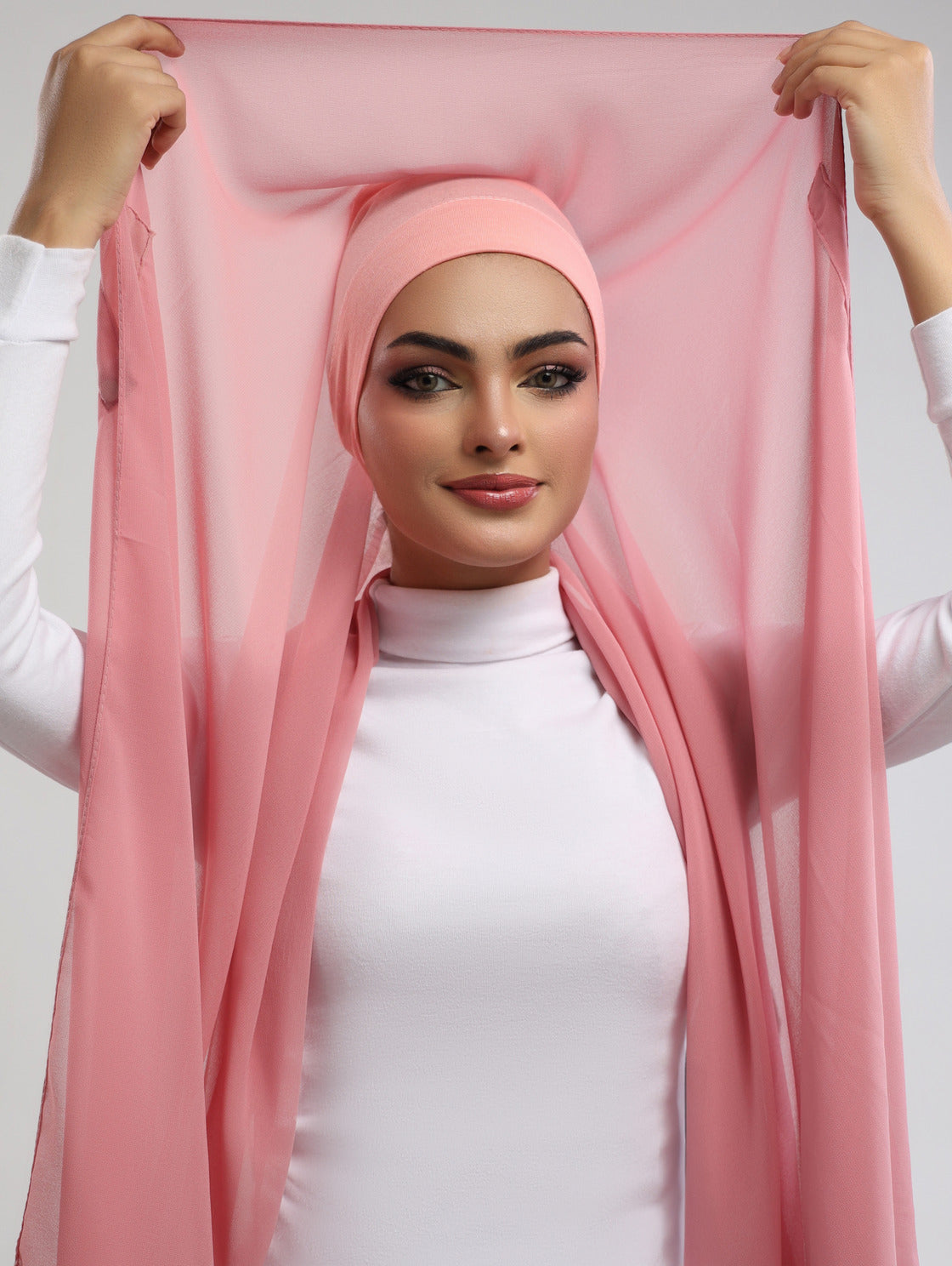 Pre-Sewn Attached Magnet Hijab - Nude Pink