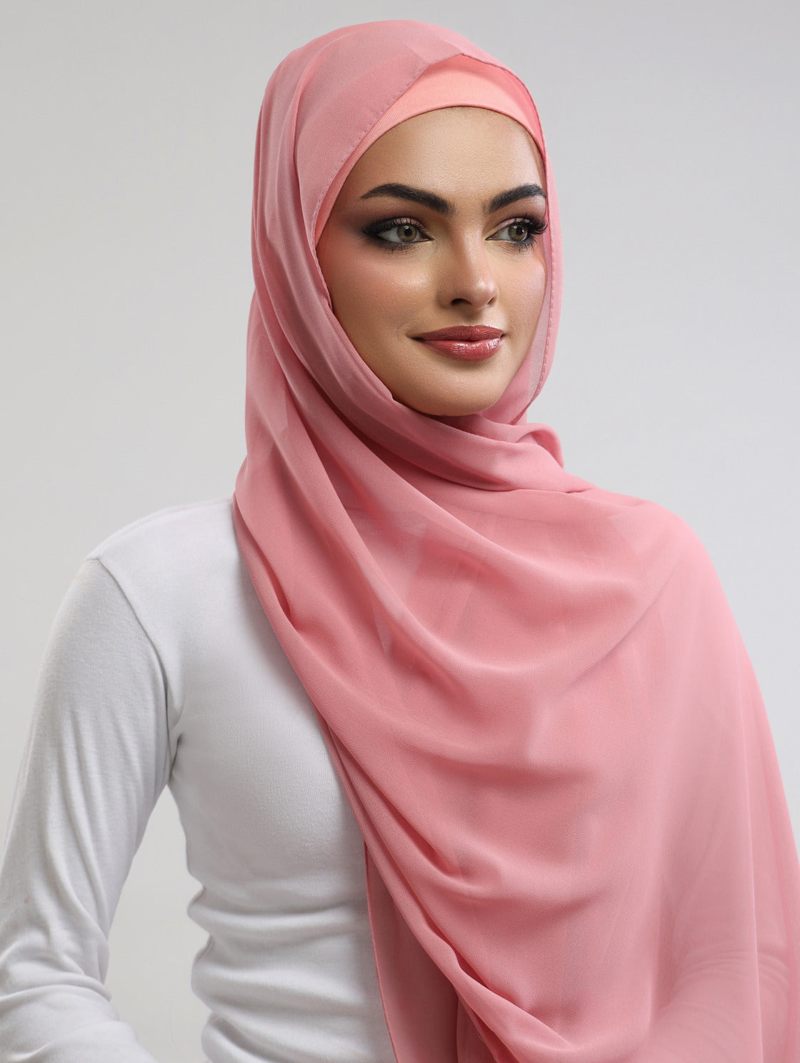 Pre-Sewn Attached Magnet Hijab - Nude Pink
