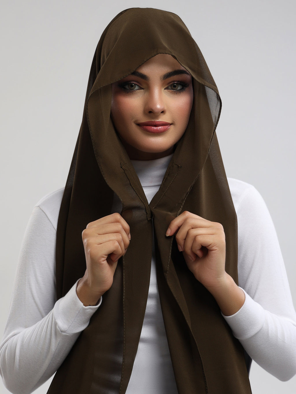 Pre-Sewn Attached Magnet Hijab - Olive