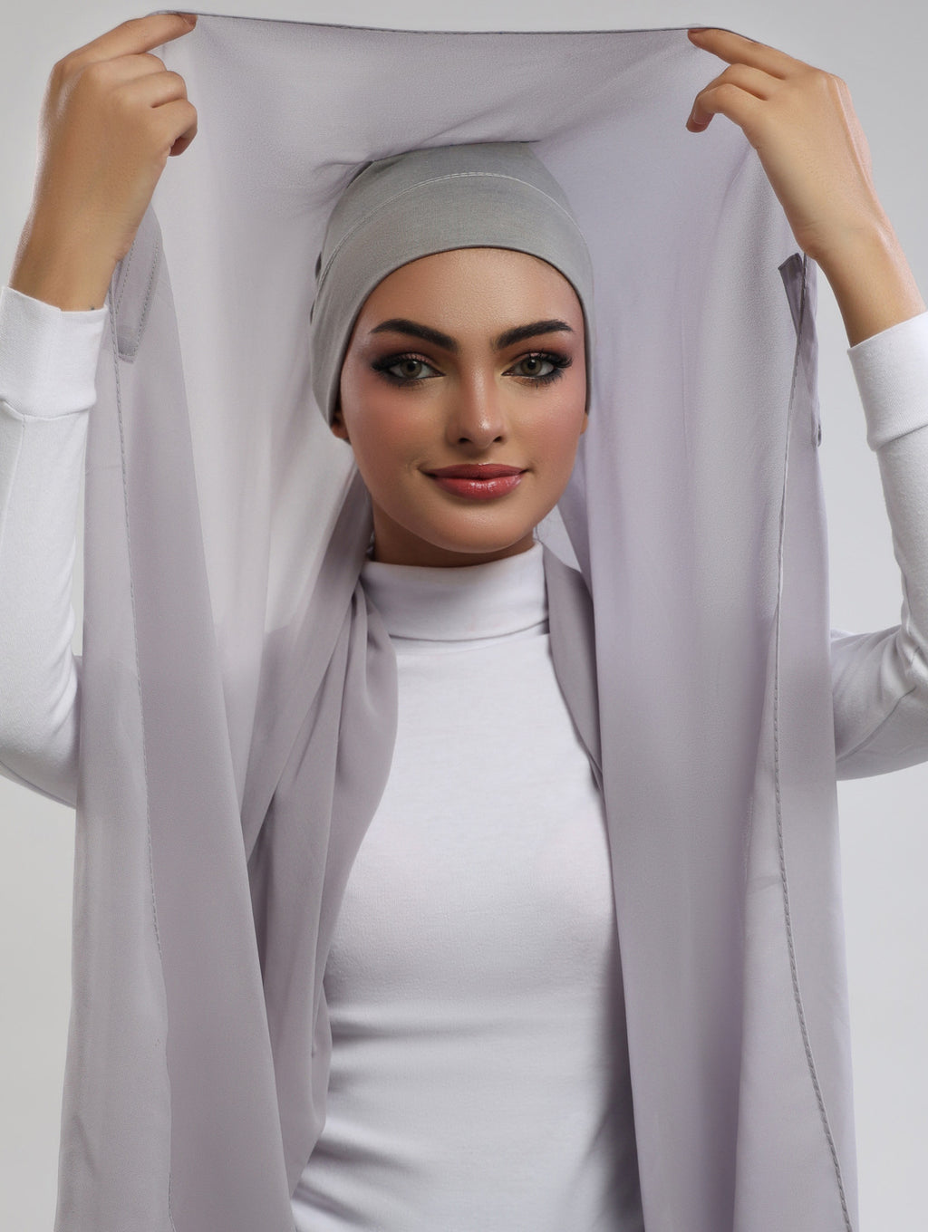 Pre-Sewn Attached Magnet Hijab - Light Silver