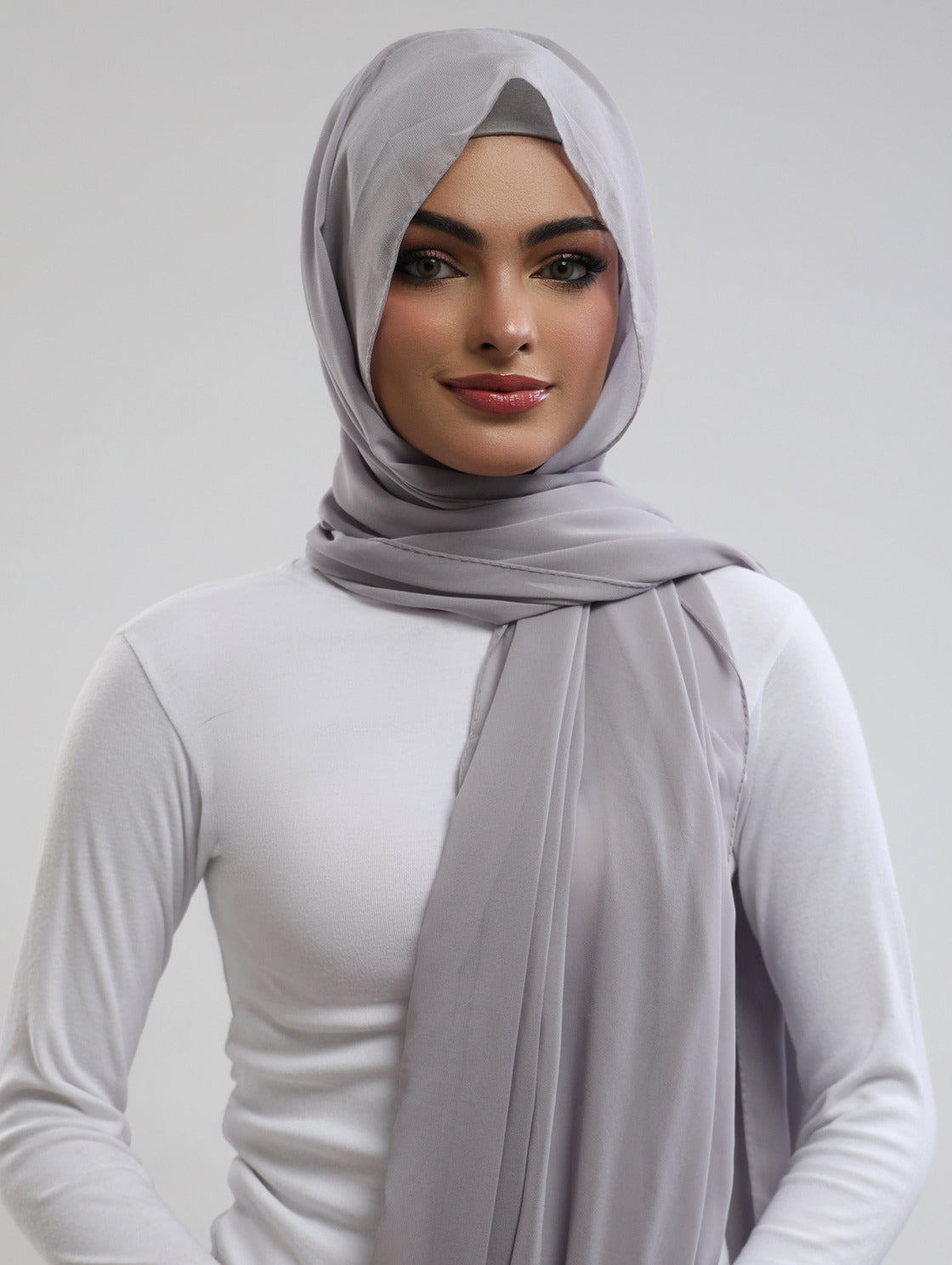 Pre-Sewn Attached Magnet Hijab - Light Silver
