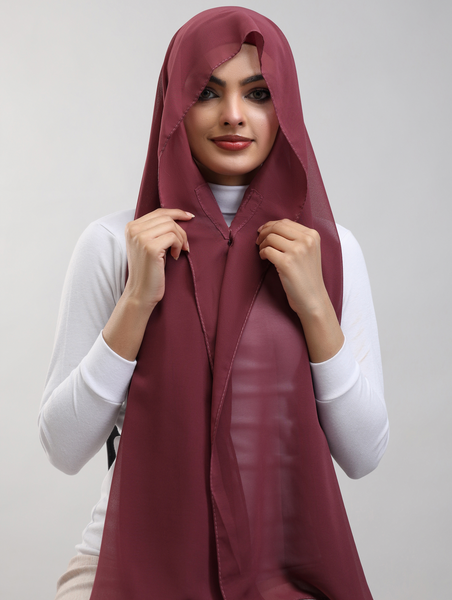 Pre-Sewn Attached Magnet Hijab - Deep Rosewood
