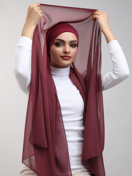 Pre-Sewn Attached Magnet Hijab - Deep Rosewood