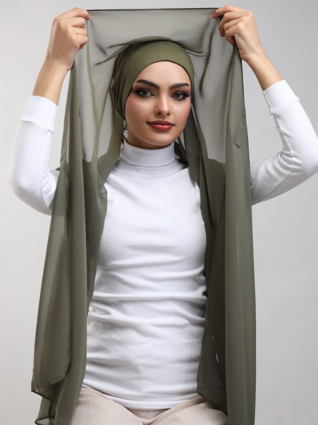 Pre-Sewn Attached Magnet Hijab - Sage Green