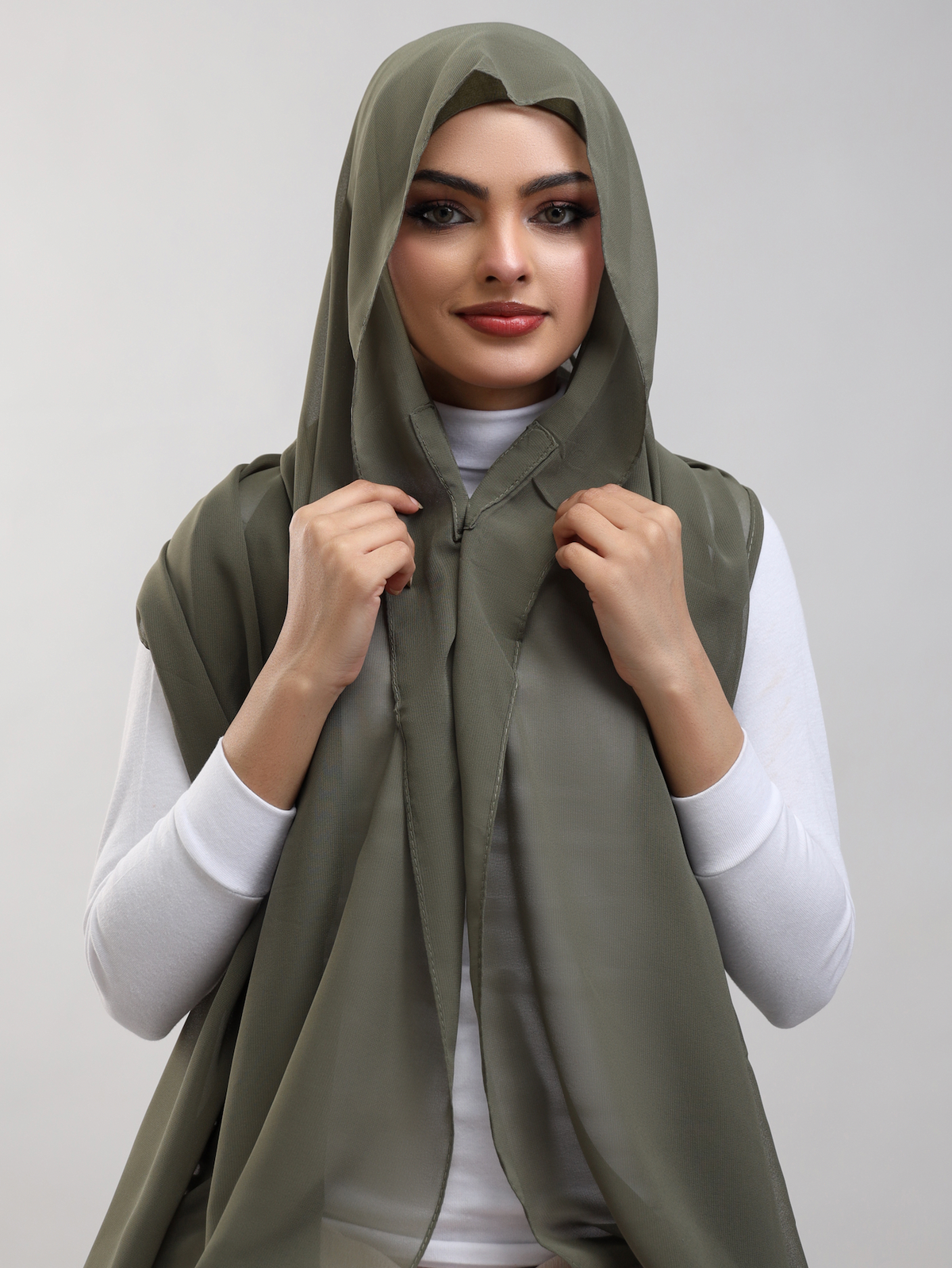 Pre-Sewn Attached Magnet Hijab - Sage Green
