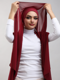 Pre-Sewn Attached Magnet Hijab - Maroon