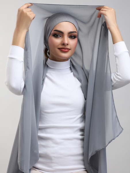 Pre-Sewn Attached Magnet Hijab - Grey