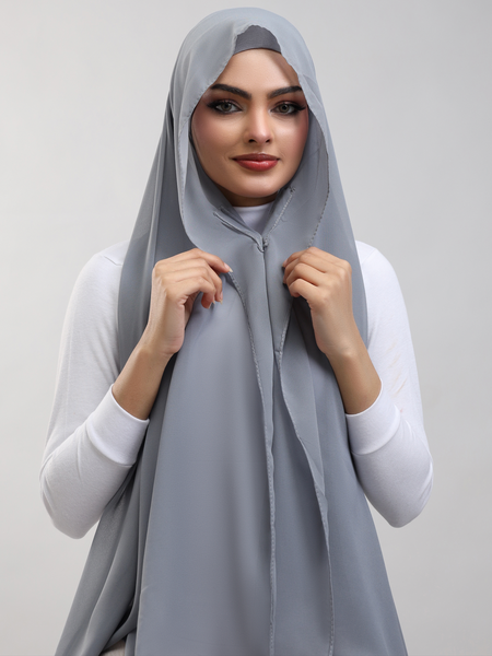 Pre-Sewn Attached Magnet Hijab - Grey