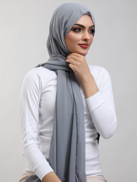 Pre-Sewn Attached Magnet Hijab - Grey