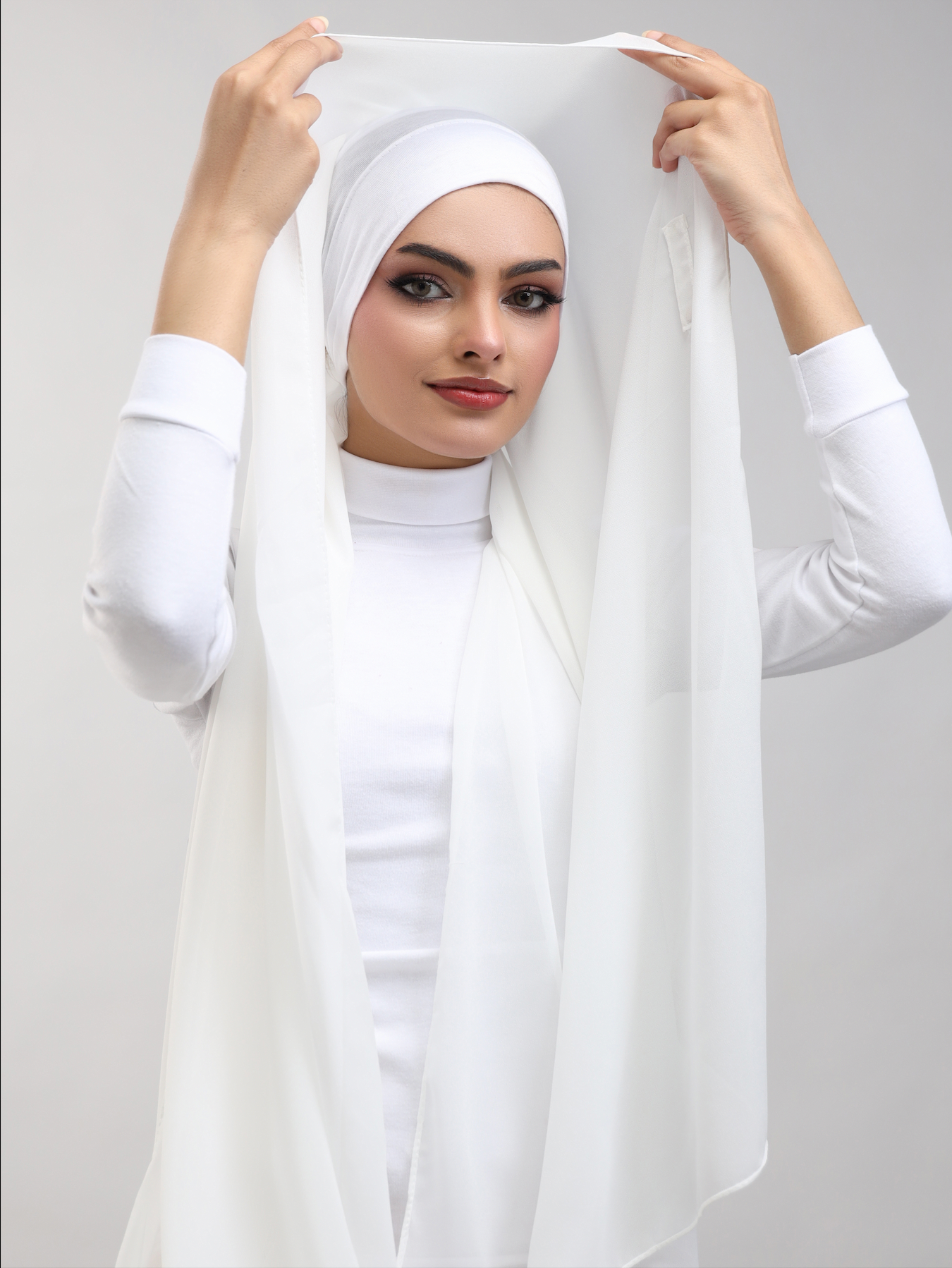 Pre-Sewn Attached Magnet Hijab - White