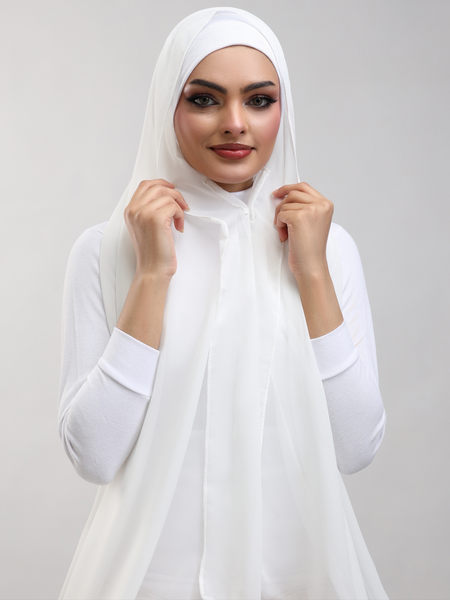 Pre-Sewn Attached Magnet Hijab - White