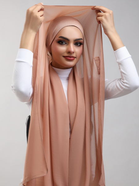 Pre-Sewn Attached Magnet Hijab - Soft Brown