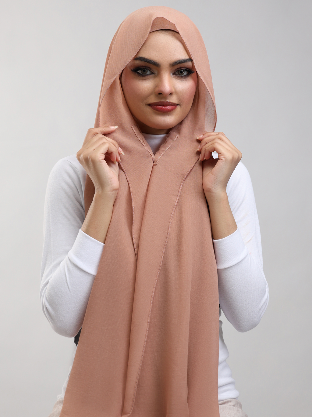 Pre-Sewn Attached Magnet Hijab - Soft Brown