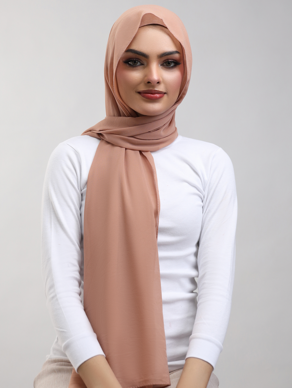 Pre-Sewn Attached Magnet Hijab - Soft Brown