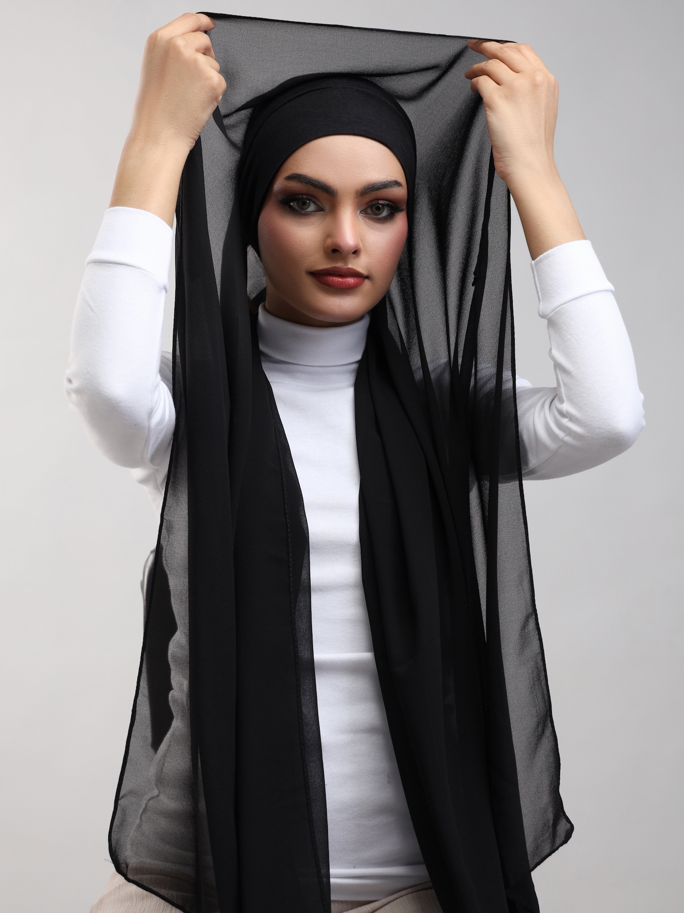 Pre-Sewn Attached Magnet Hijab - Black