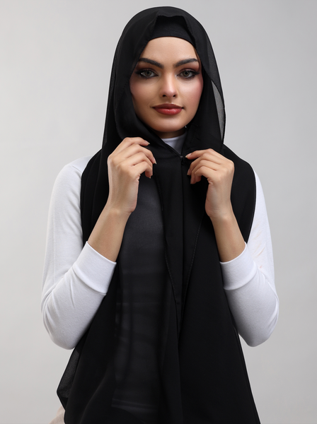 Pre-Sewn Attached Magnet Hijab - Black
