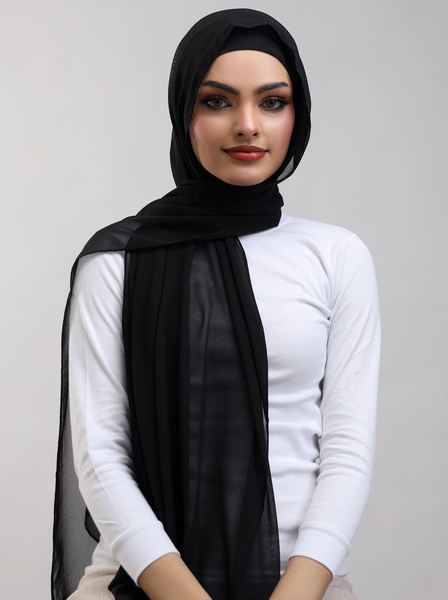 Pre-Sewn Attached Magnet Hijab - Black