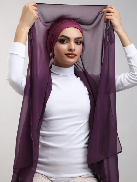 Pre-Sewn Attached Magnet Hijab - Plum