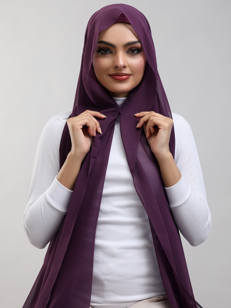 Pre-Sewn Attached Magnet Hijab - Plum