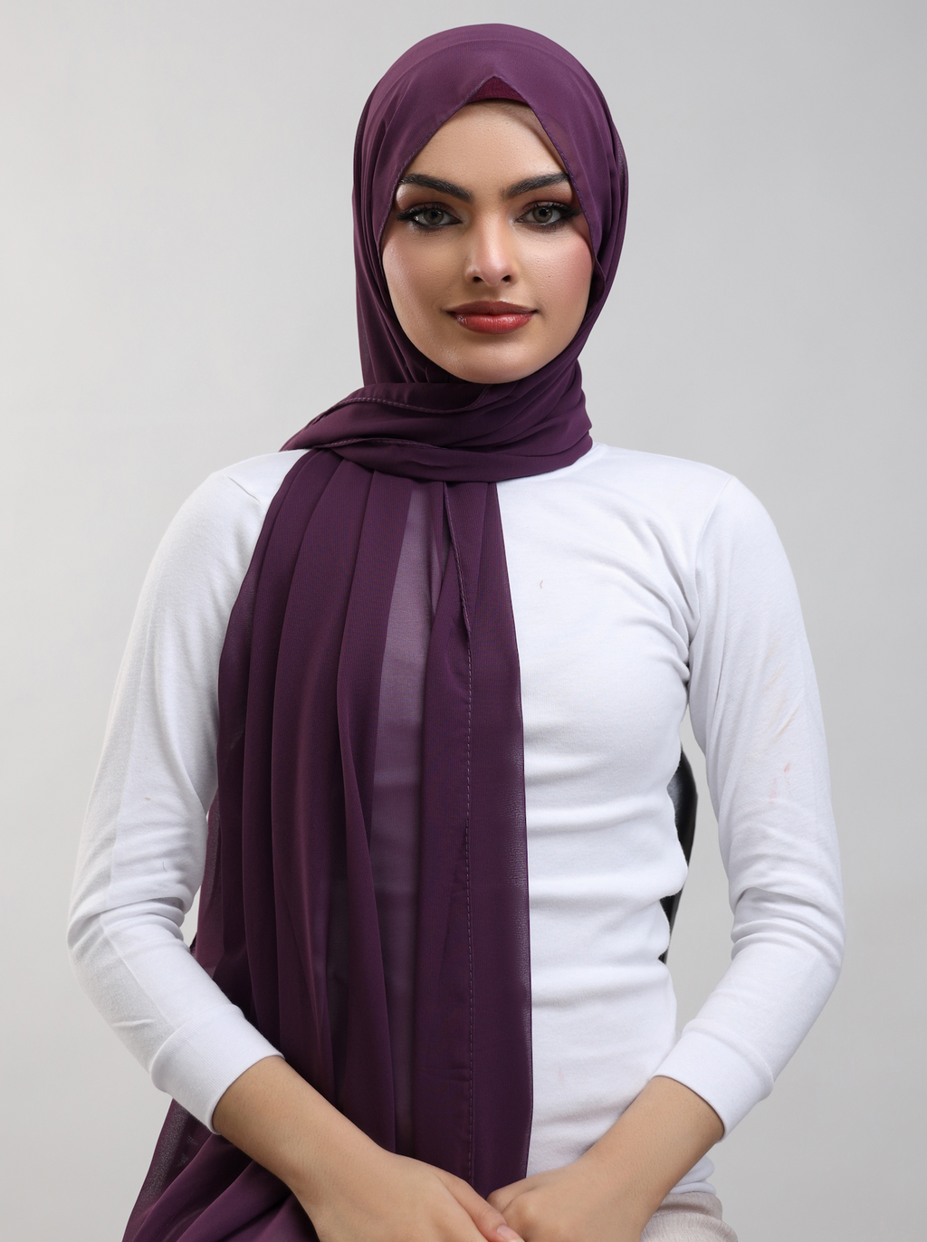 Pre-Sewn Attached Magnet Hijab - Plum