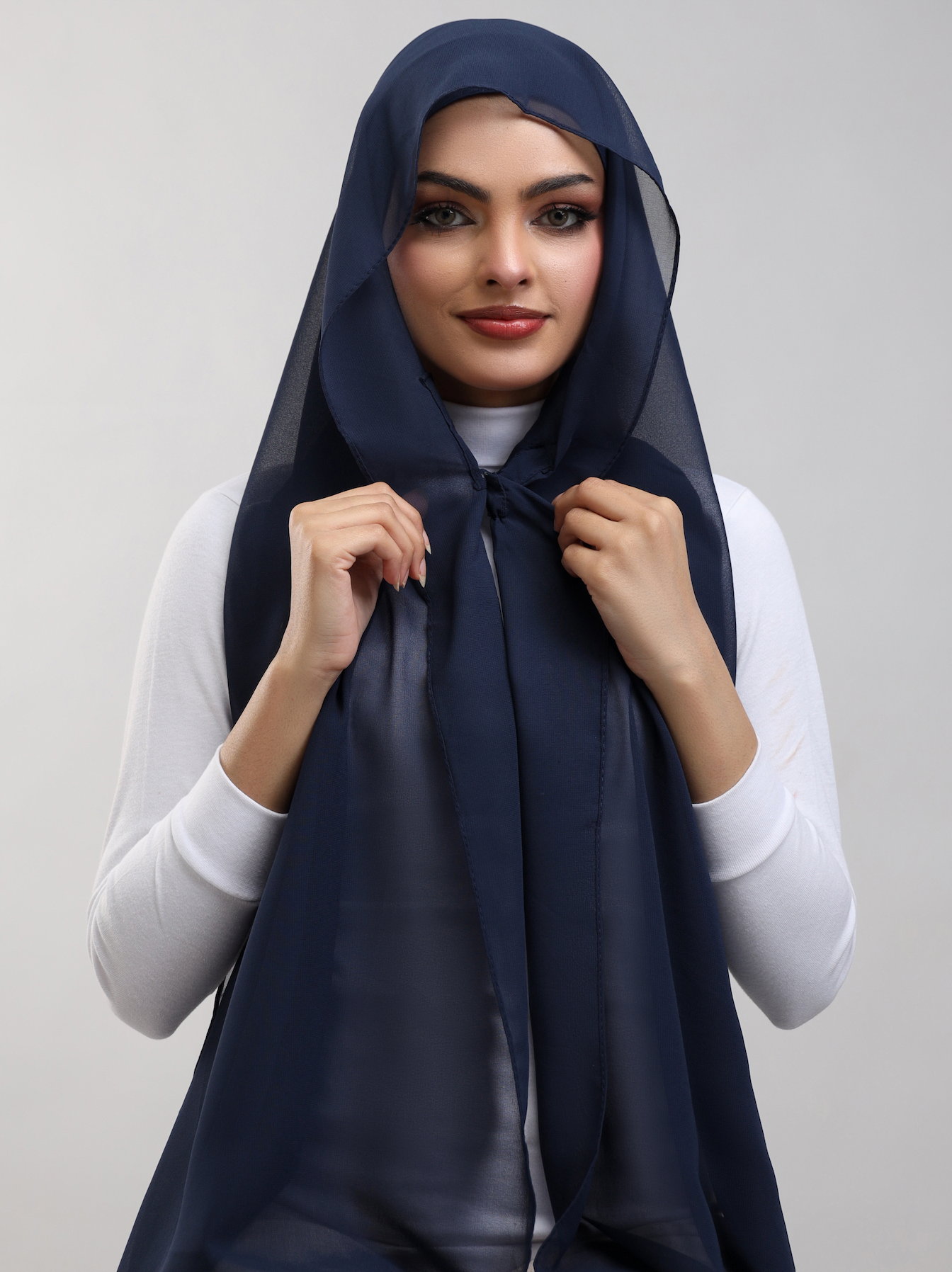Pre-Sewn Attached Magnet Hijab - Navy Blue