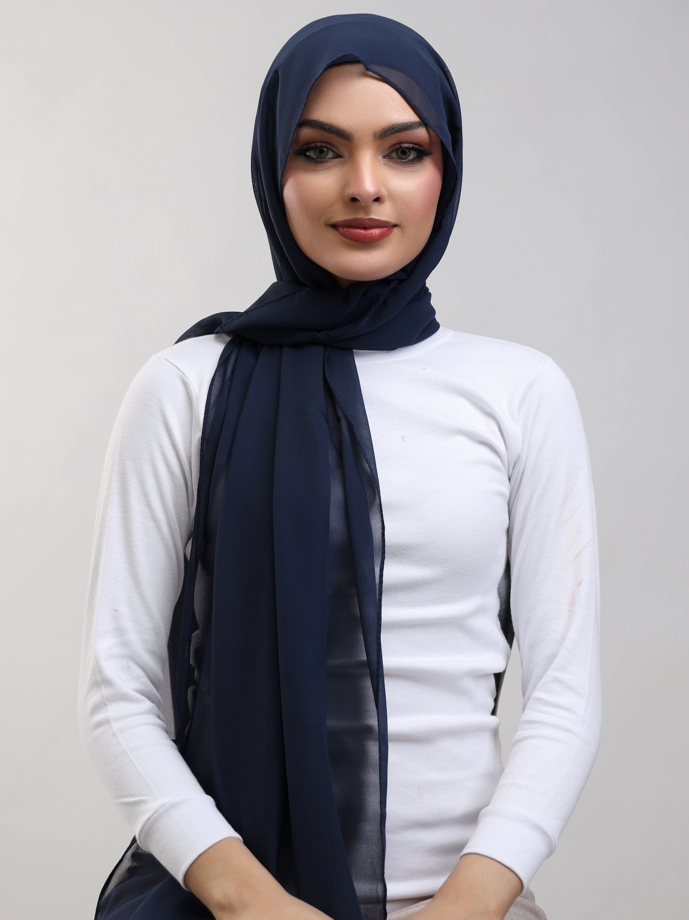 Pre-Sewn Attached Magnet Hijab - Navy Blue