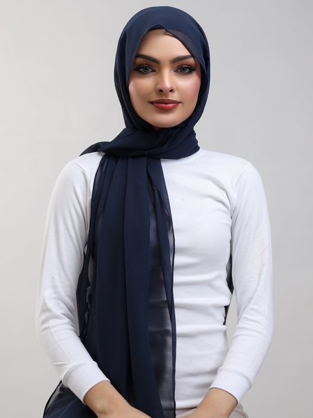 Pre-Sewn Attached Magnet Hijab - Navy Blue
