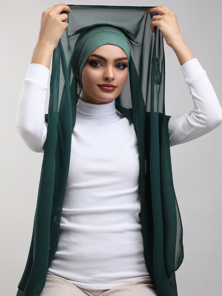 Pre-Sewn Attached Magnet Hijab - Bottle Green