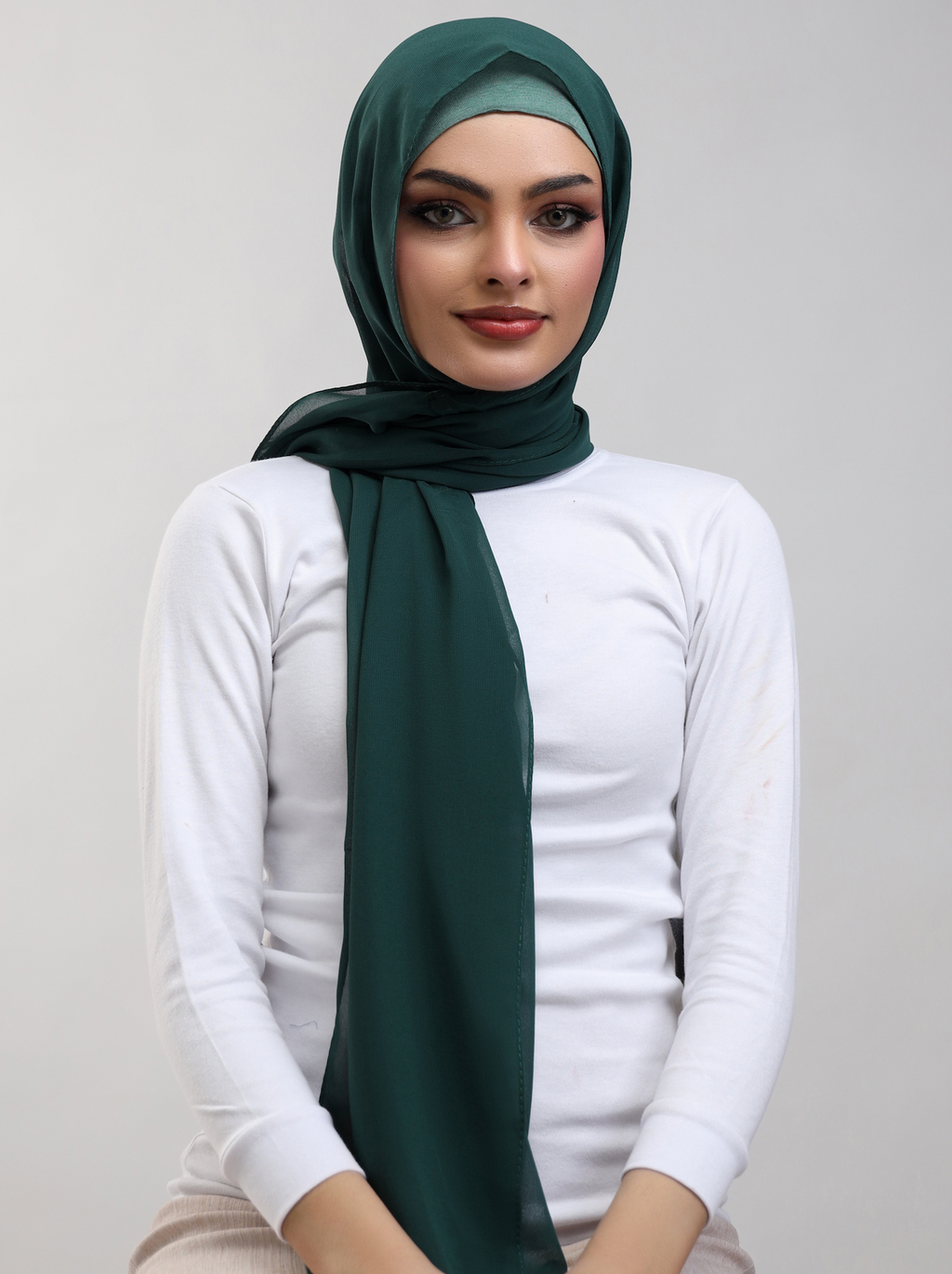 Pre-Sewn Attached Magnet Hijab - Bottle Green