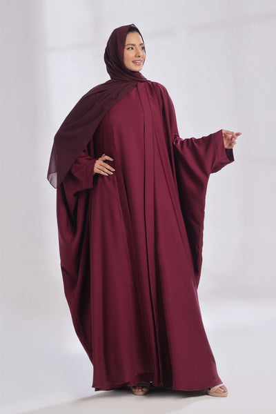 Luxe Layer Farasha Cut Abaya - Burgundy