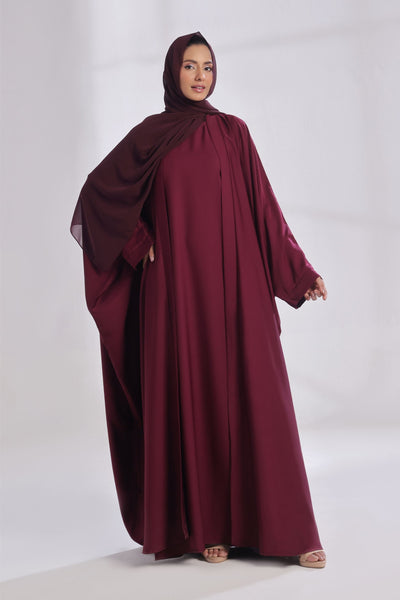 Luxe Layer Farasha Cut Abaya - Burgundy