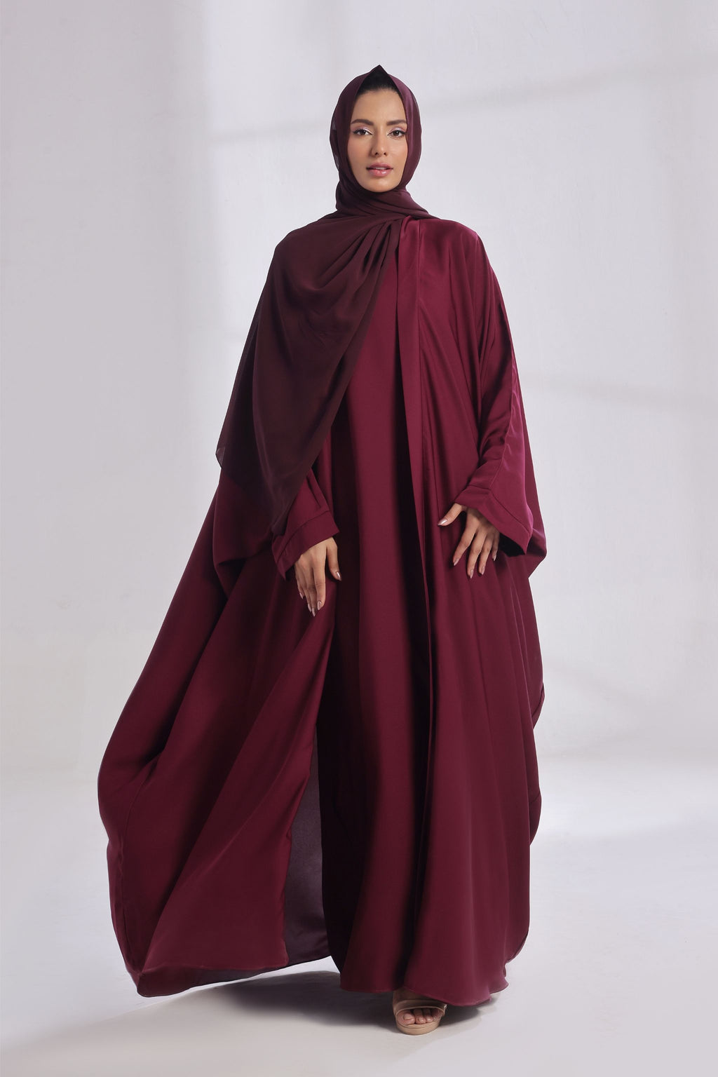 Luxe Layer Farasha Cut Abaya - Burgundy