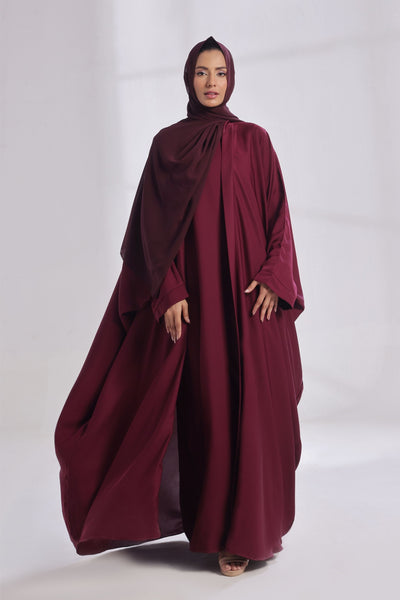 Luxe Layer Farasha Cut Abaya - Burgundy